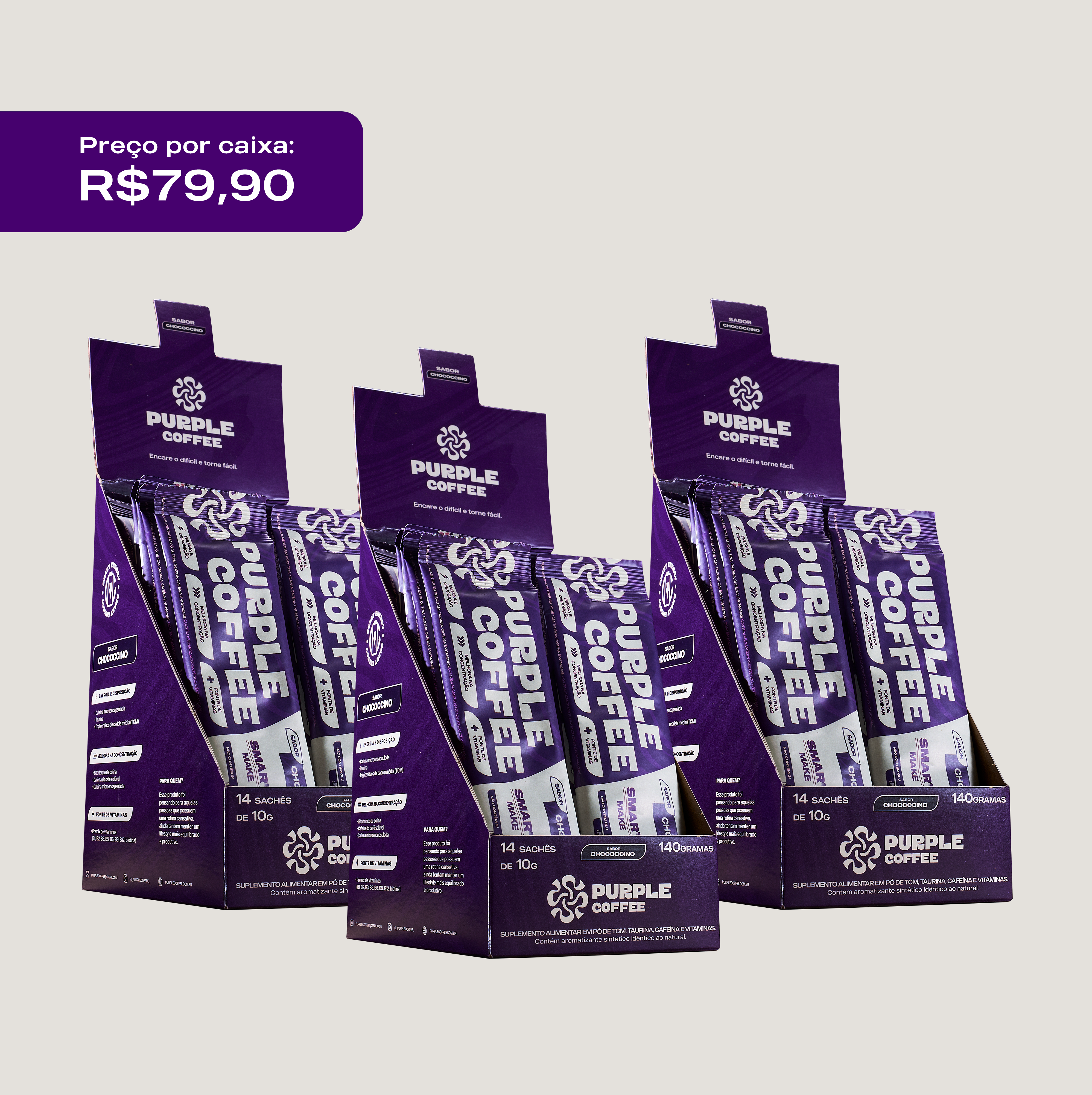KIT 3 Purple Coffee | Chococcino | 42 Sachês
